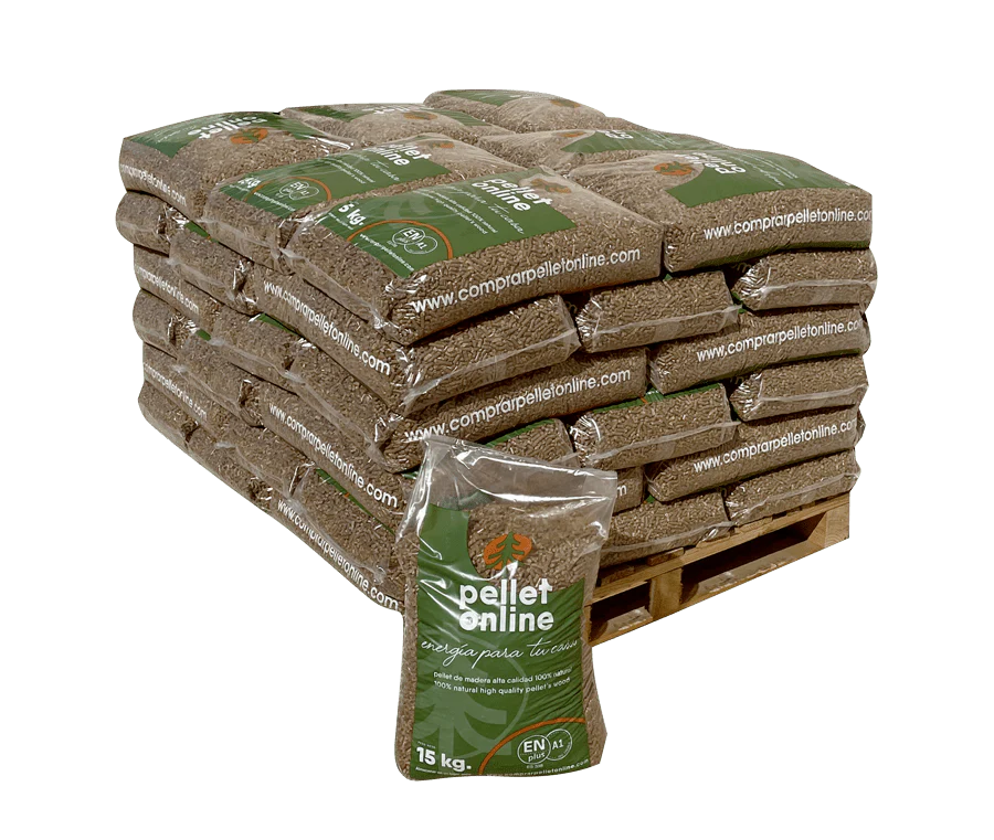 MEDIO-PALET-PELLET-ONLINE Pellets ENplus A1 – Medio Palet 42 sacos de 15 kg (630 kg) - Imagen 1